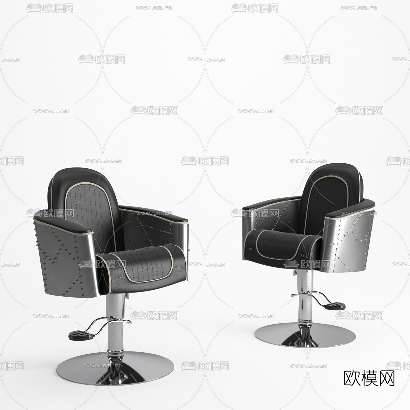 现代黑色皮革理发椅3d模型