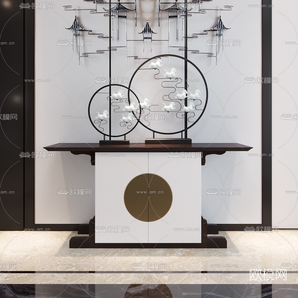 伊派设计中式别墅客厅3D模型下载（渲染图5）