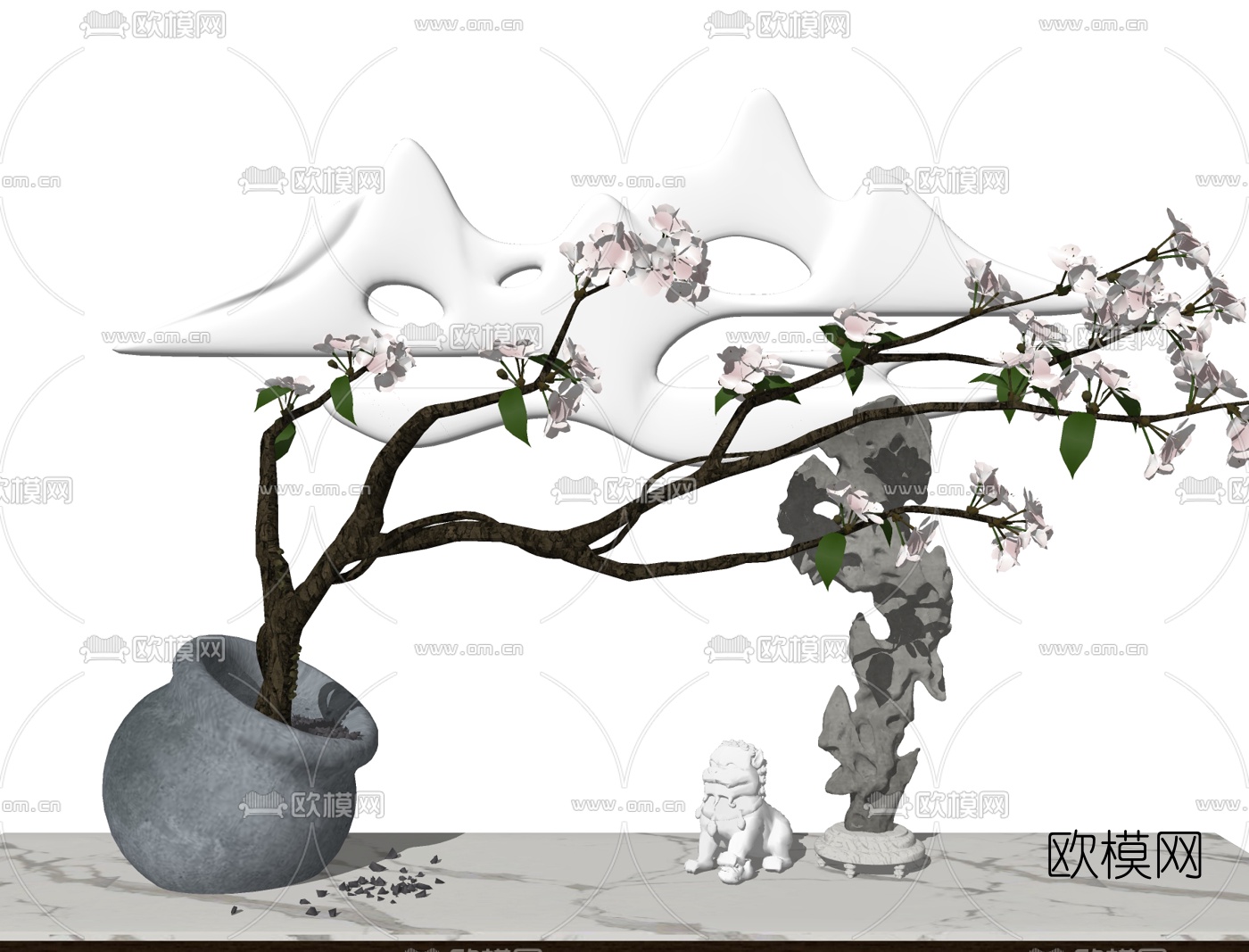新中式假山狮子摆件su模型下载