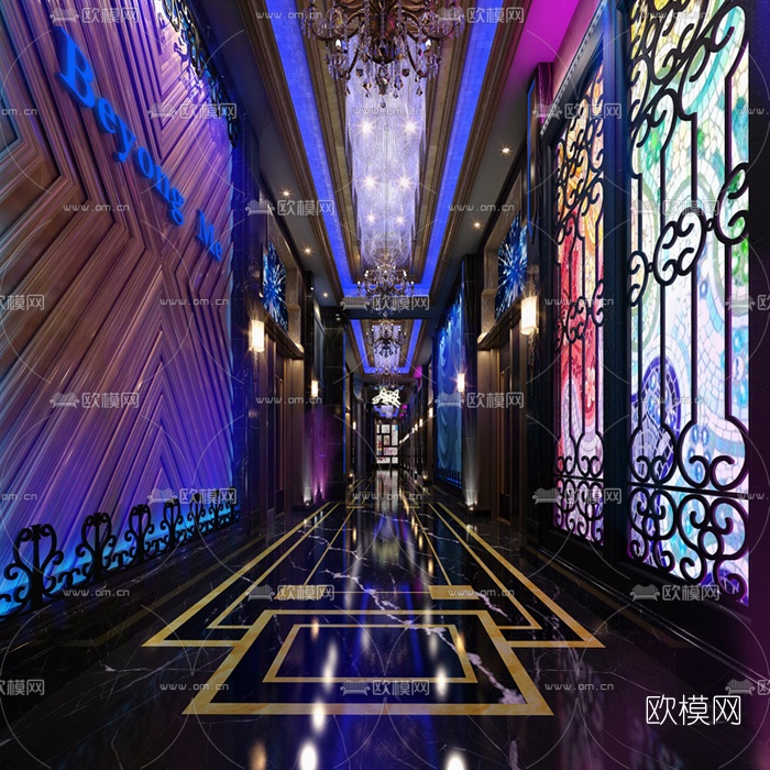 欧式KTV走廊过道3D模型-免费3dmax模型库-欧模网
