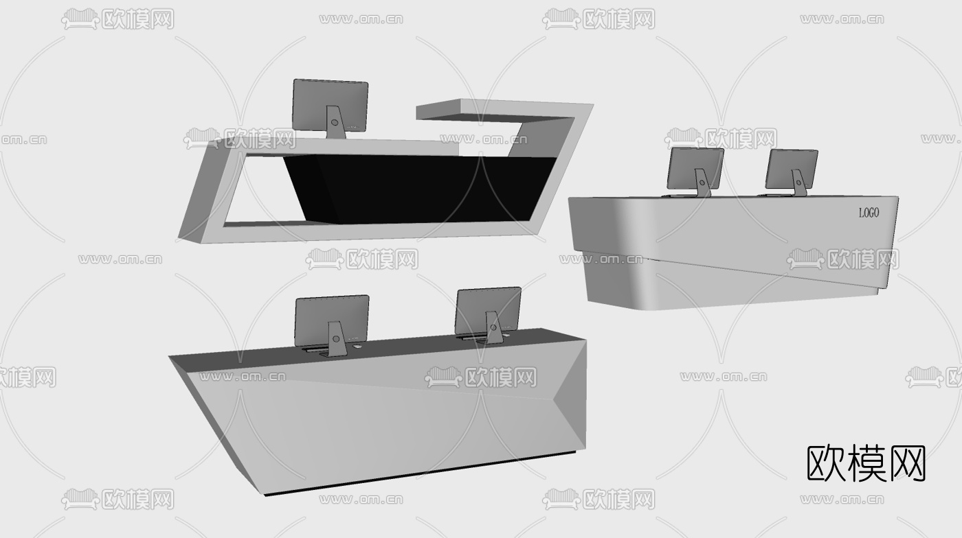 现代办公前台接待台su模型下载（渲染图2）