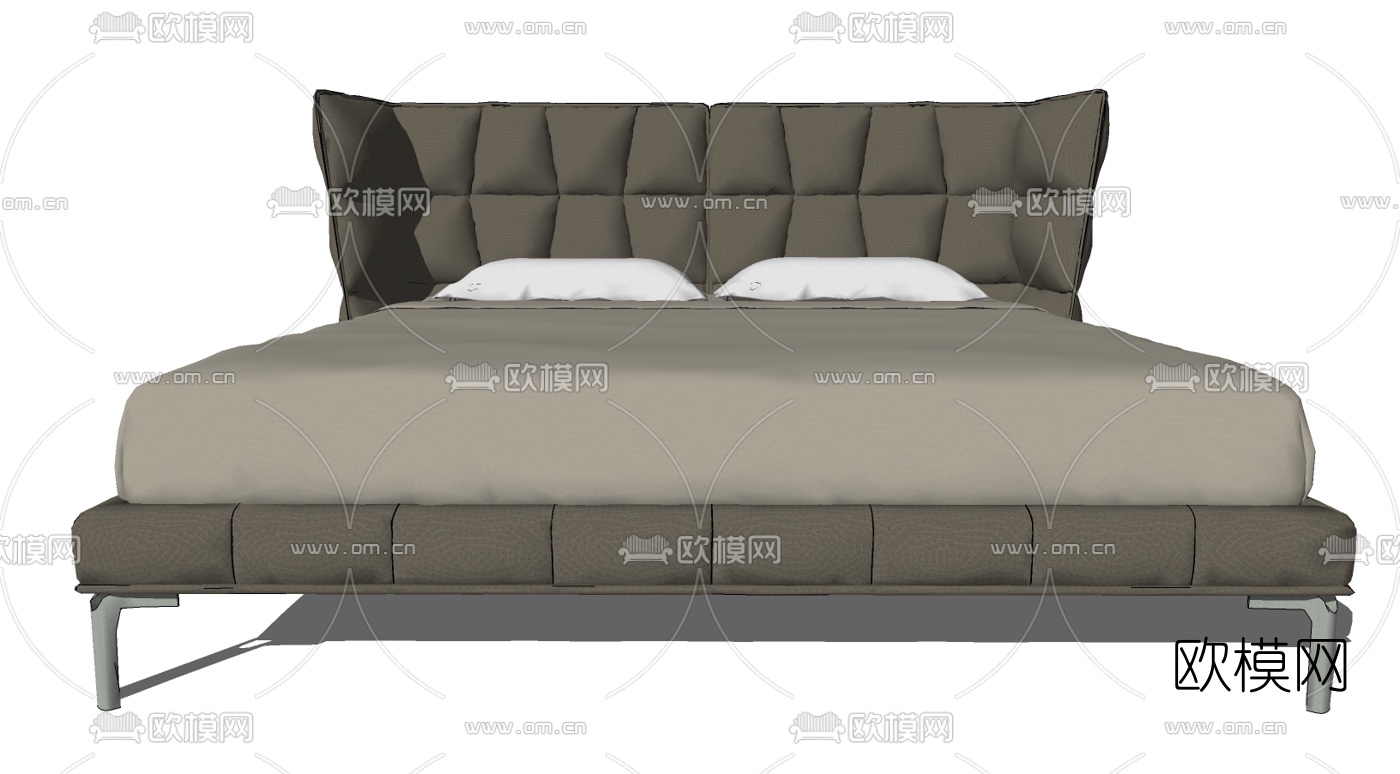 现代布艺双人床免费su模型下载（渲染图1）
