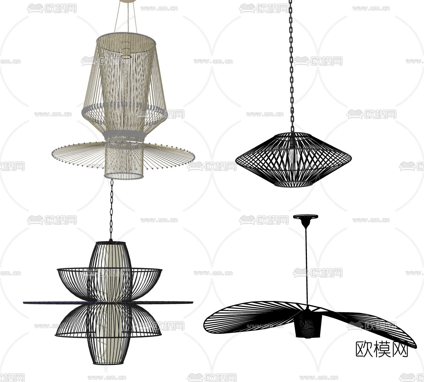新中式金属编织吊灯su模型下载（渲染图1）