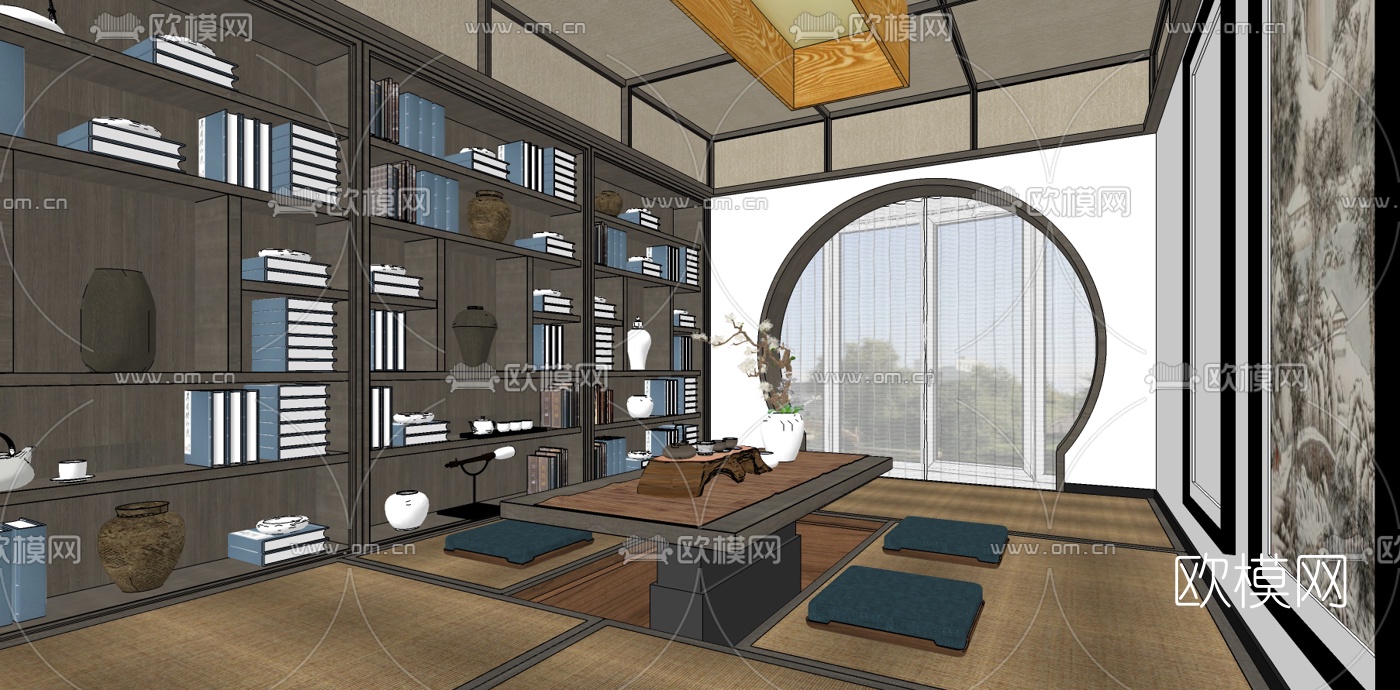 日式茶室榻榻米su模型下载