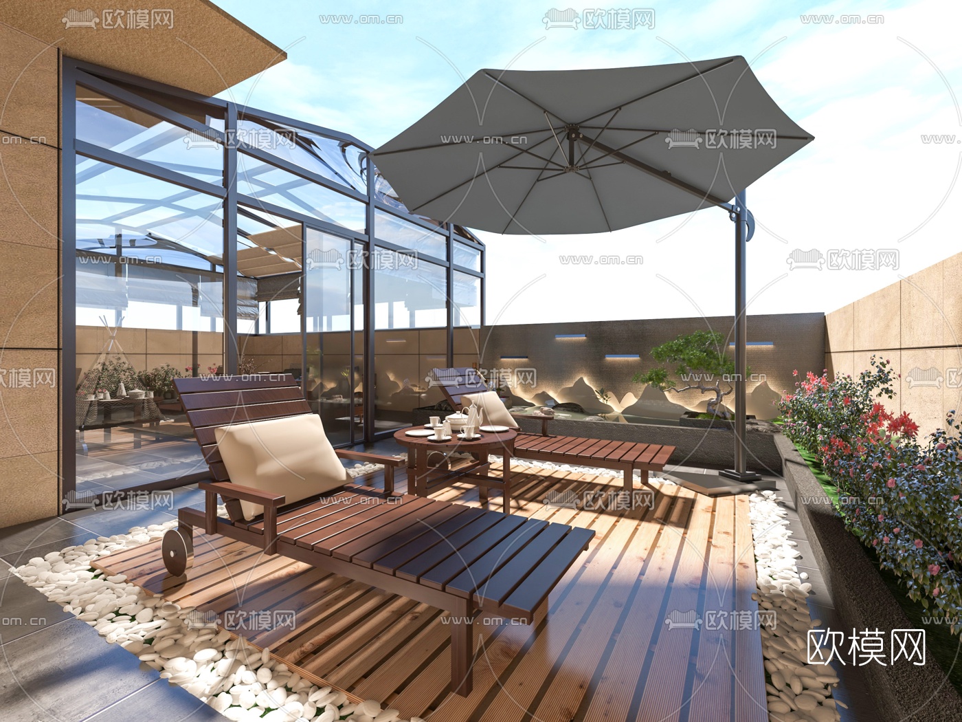 新中式别墅阳台3d模型下载