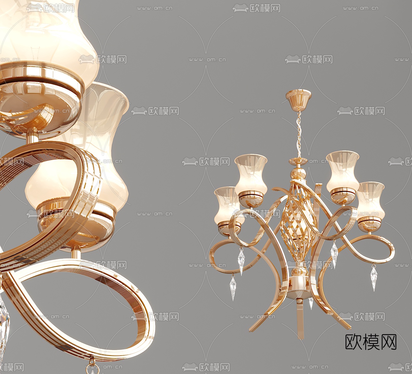 欧式古典金属多头吊灯3d模型下载
