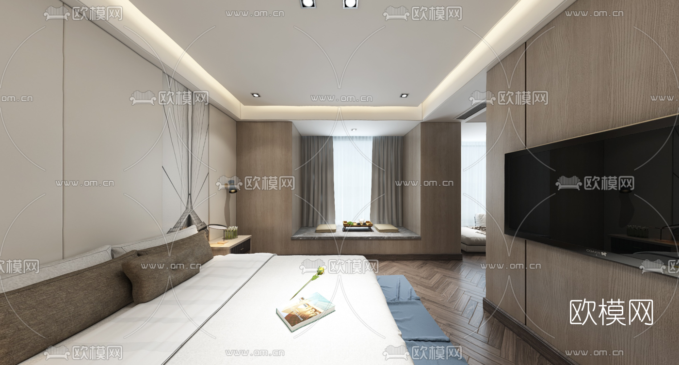 现代卧室全景3D模型-免费3dmax模型库-欧模网