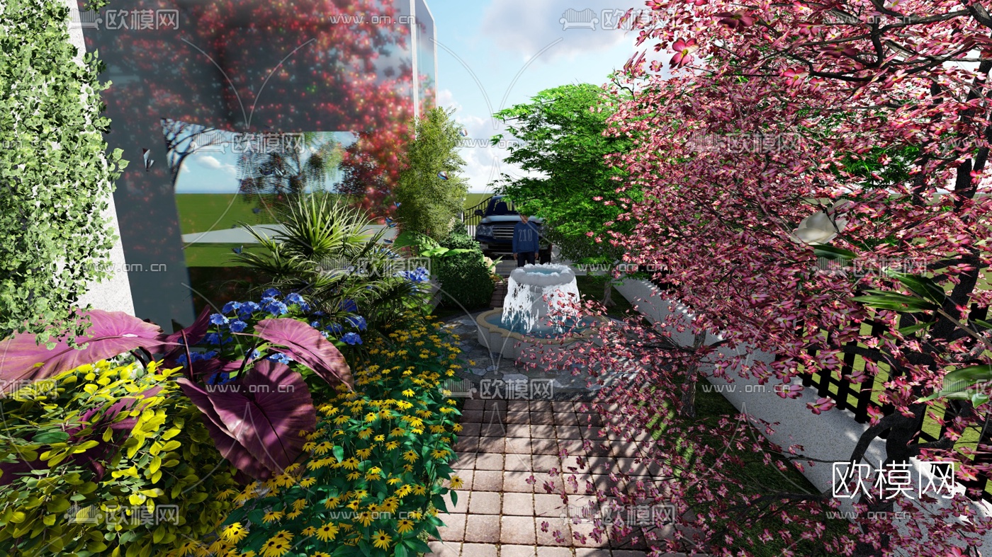 欧式庭院花园su模型下载（渲染图8）