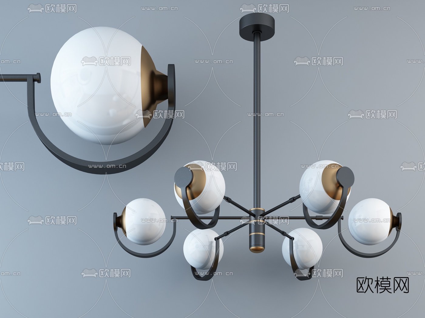 现代金属多头圆球吊灯3d模型