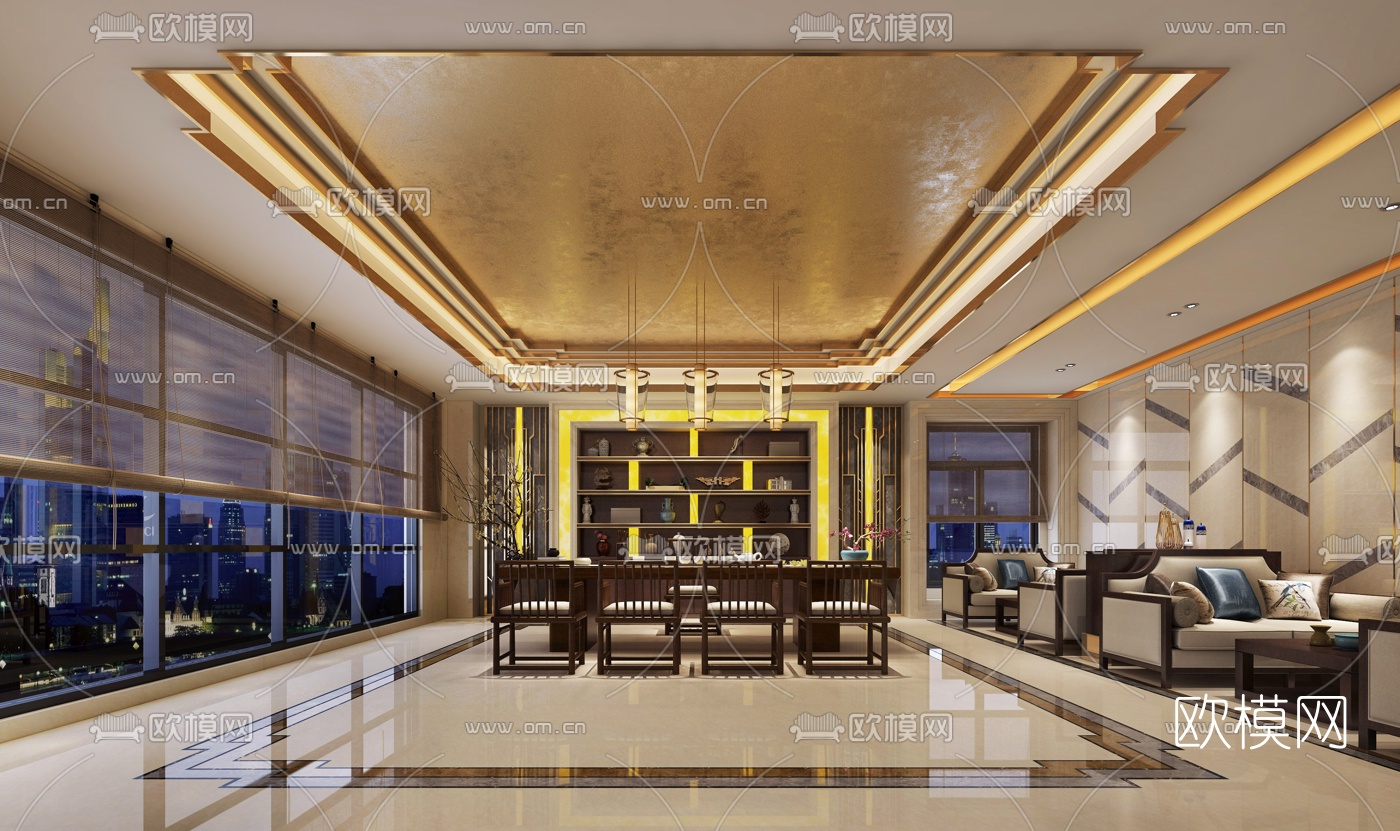 新中式酒店大堂3D模型