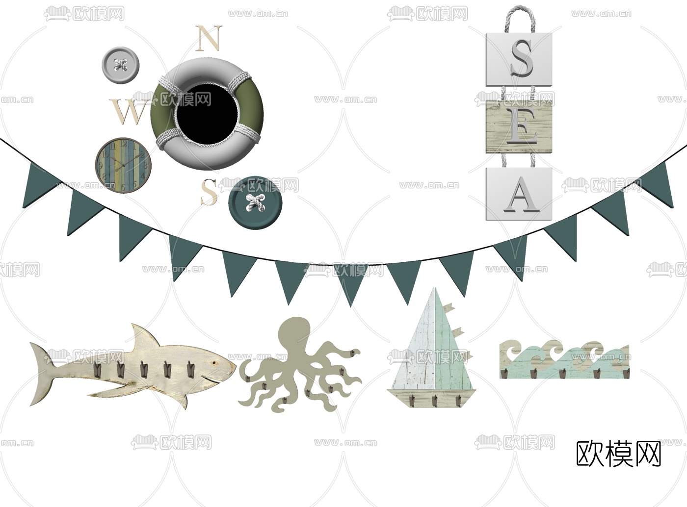 地中海墙饰挂件组合su模型下载