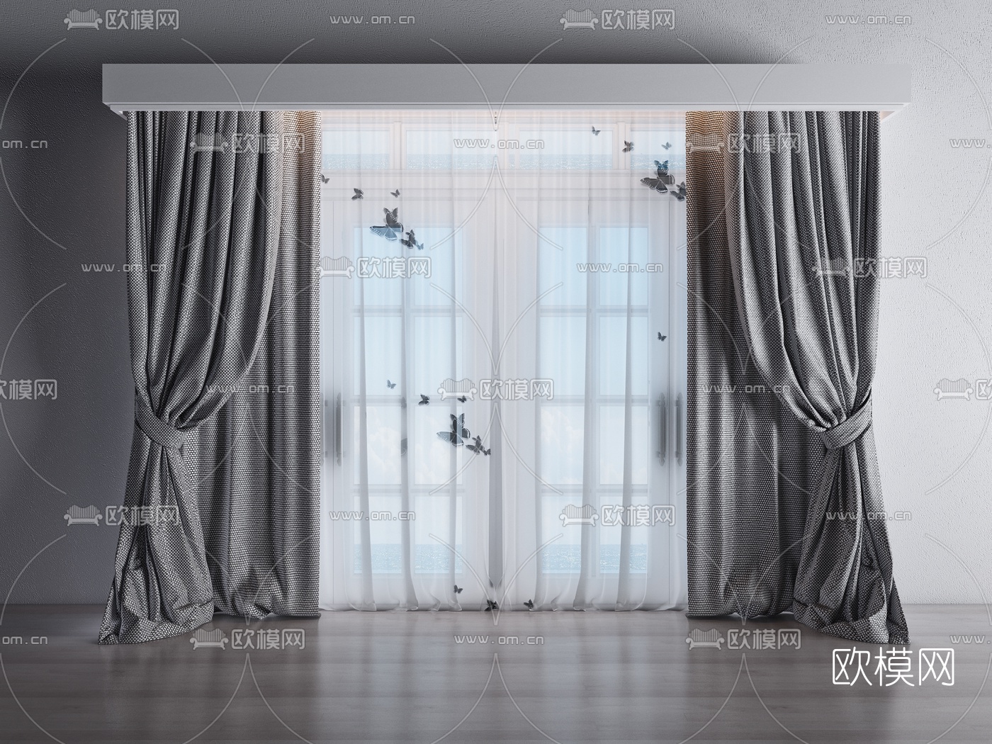北欧纱帘窗帘3d模型下载