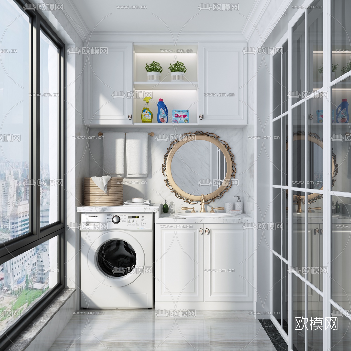 简欧阳台洗衣房3d模型