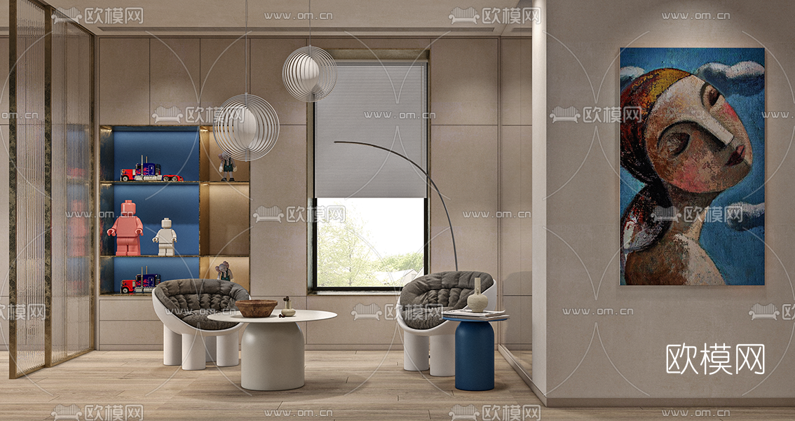 现代休息室su模型下载