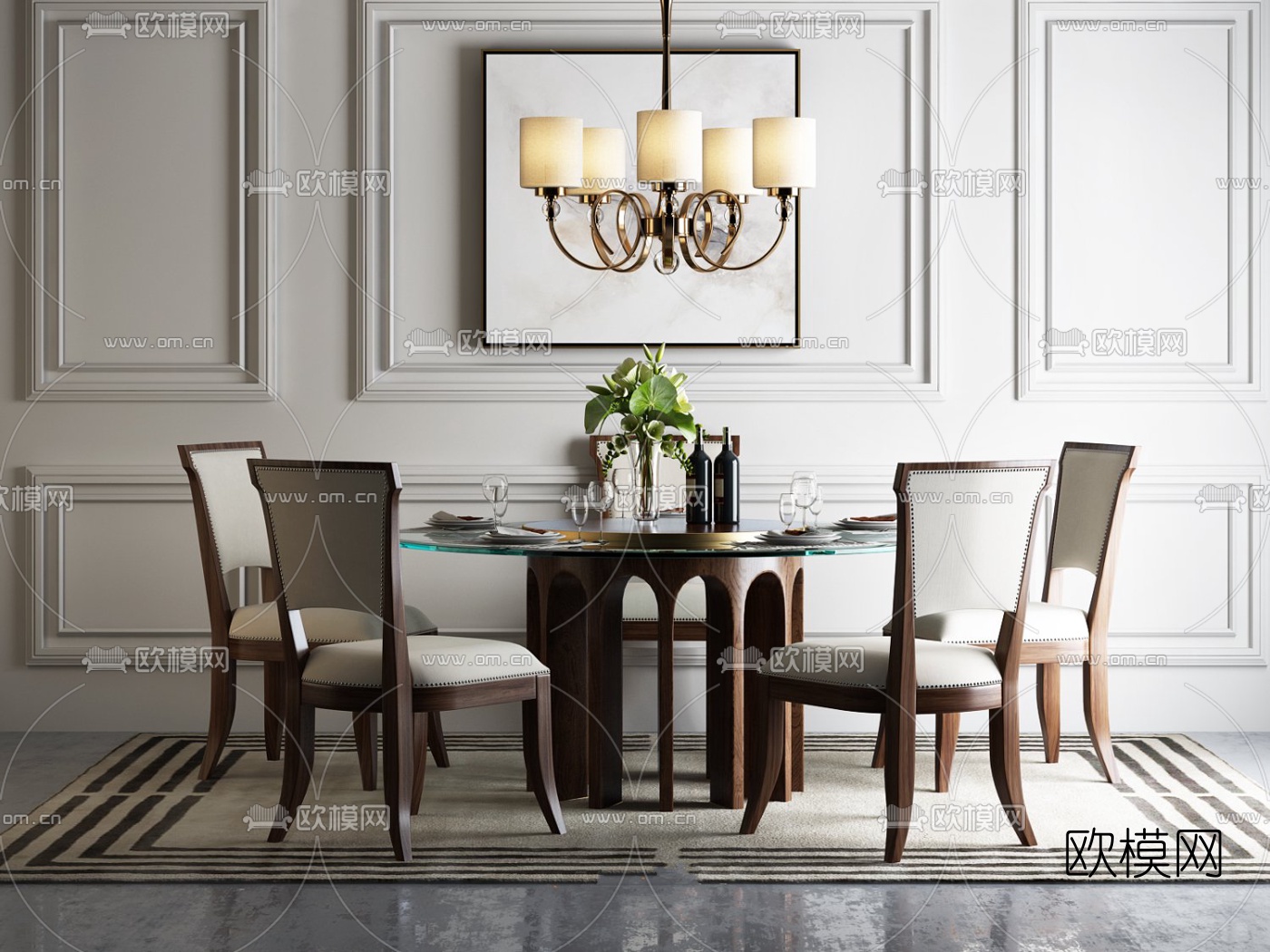 欧式餐桌椅组合3d模型下载