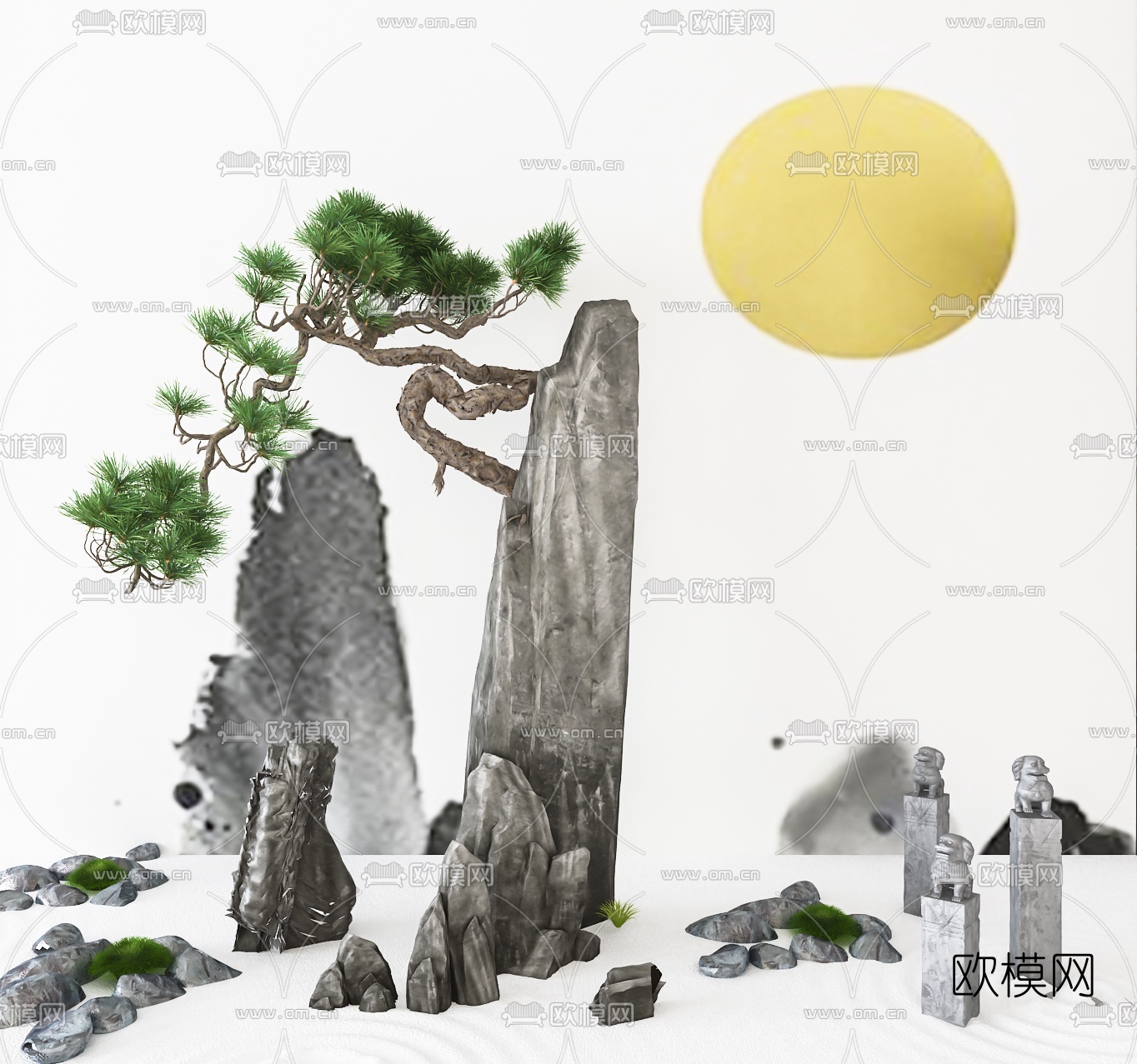 现代假山绿植园艺小品3d模型
