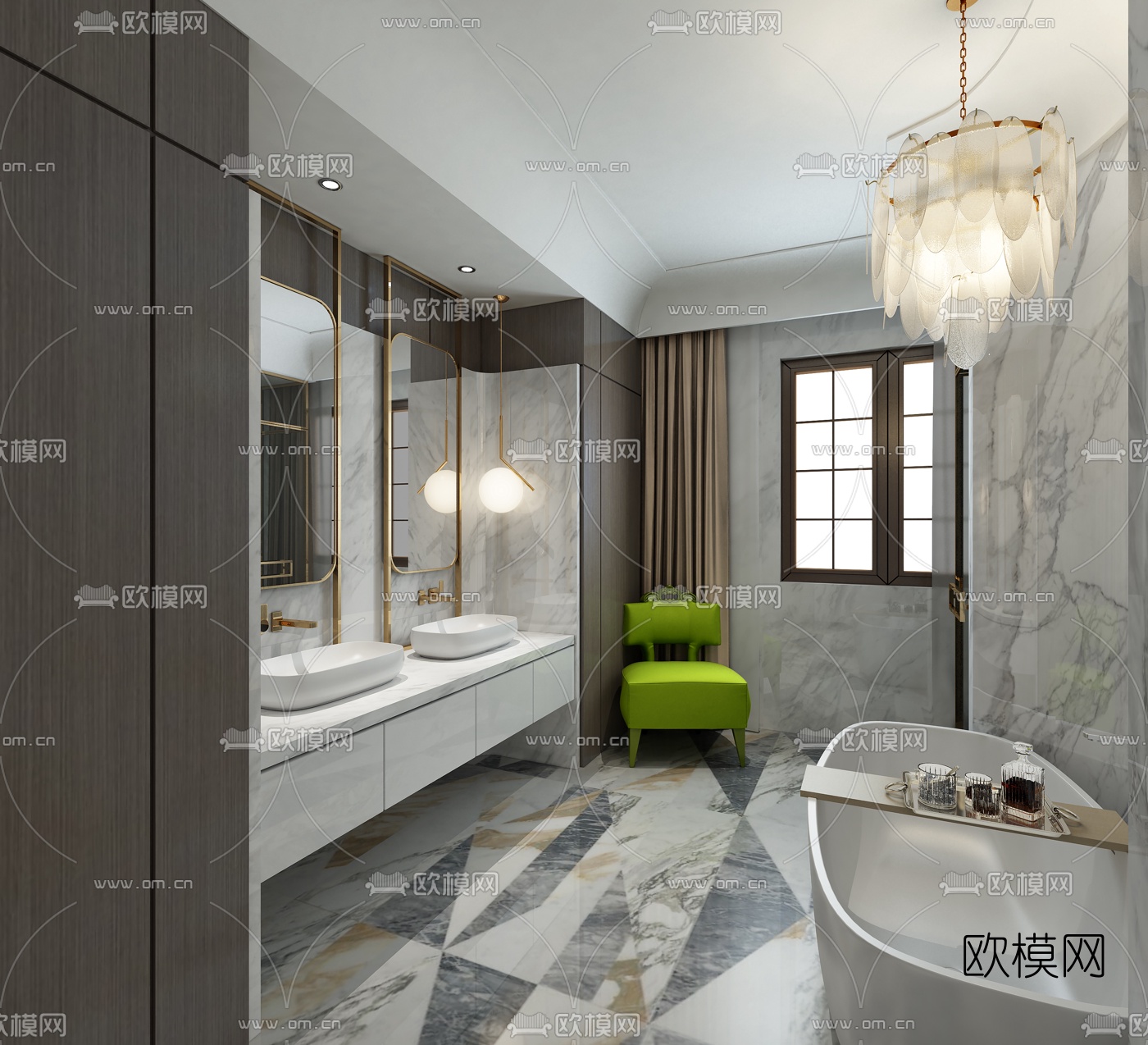 现代卫生间浴室淋浴间3D模型-免费3dmax模型库-欧模网