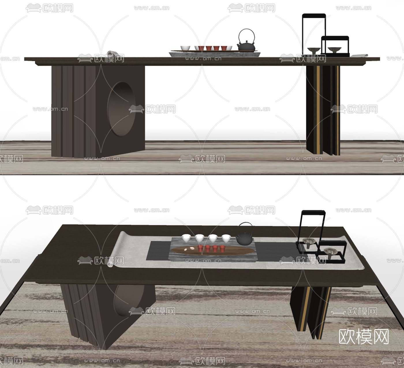 现代实木茶桌su模型下载（渲染图2）