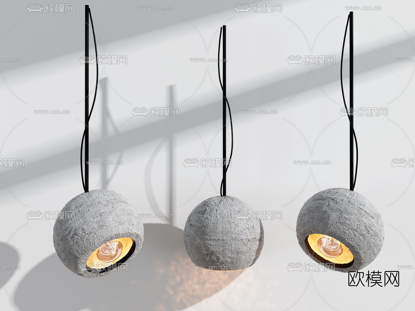 工业风水泥质感球形小吊灯3d模型下载（渲染图1）