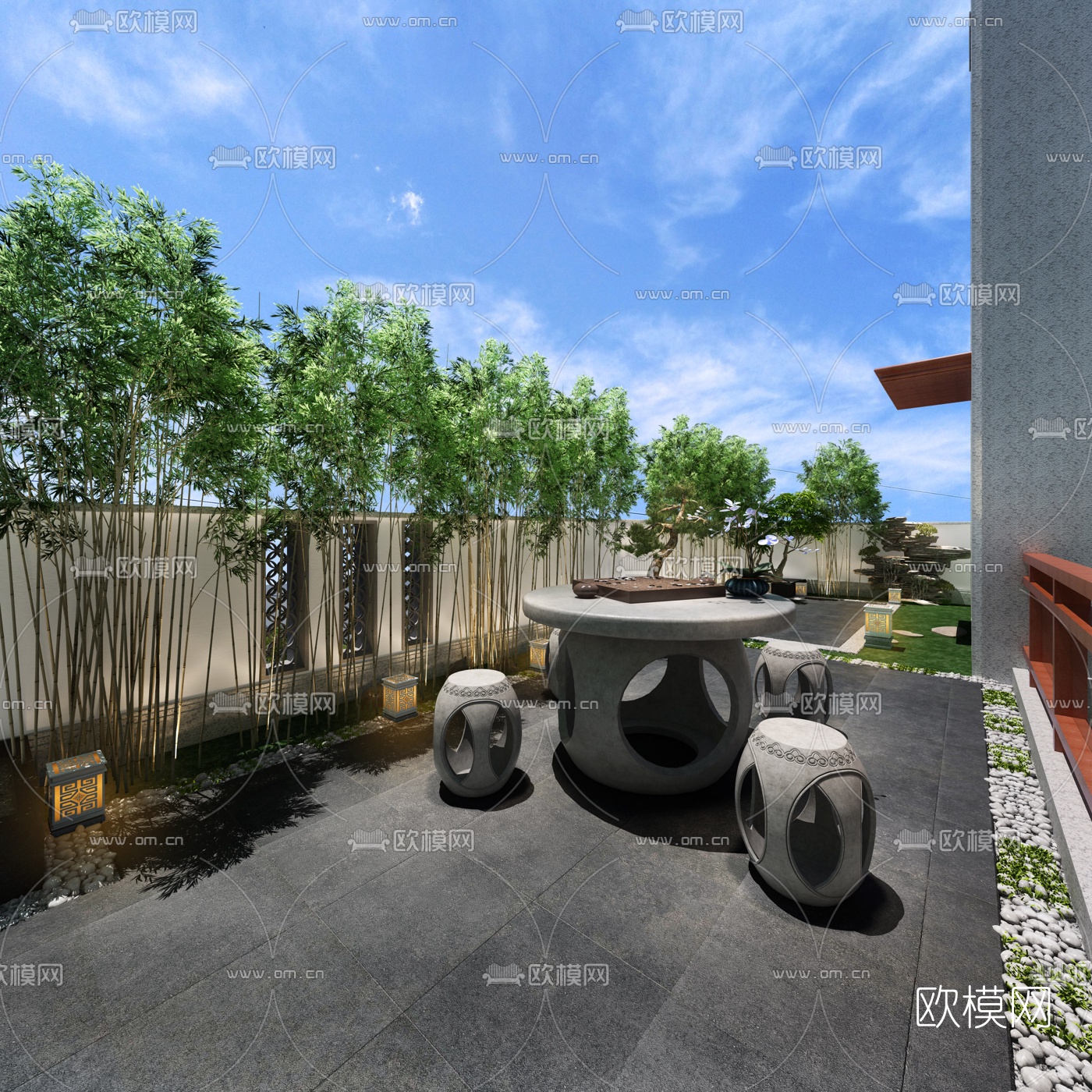 新中式庭院花园3d模型
