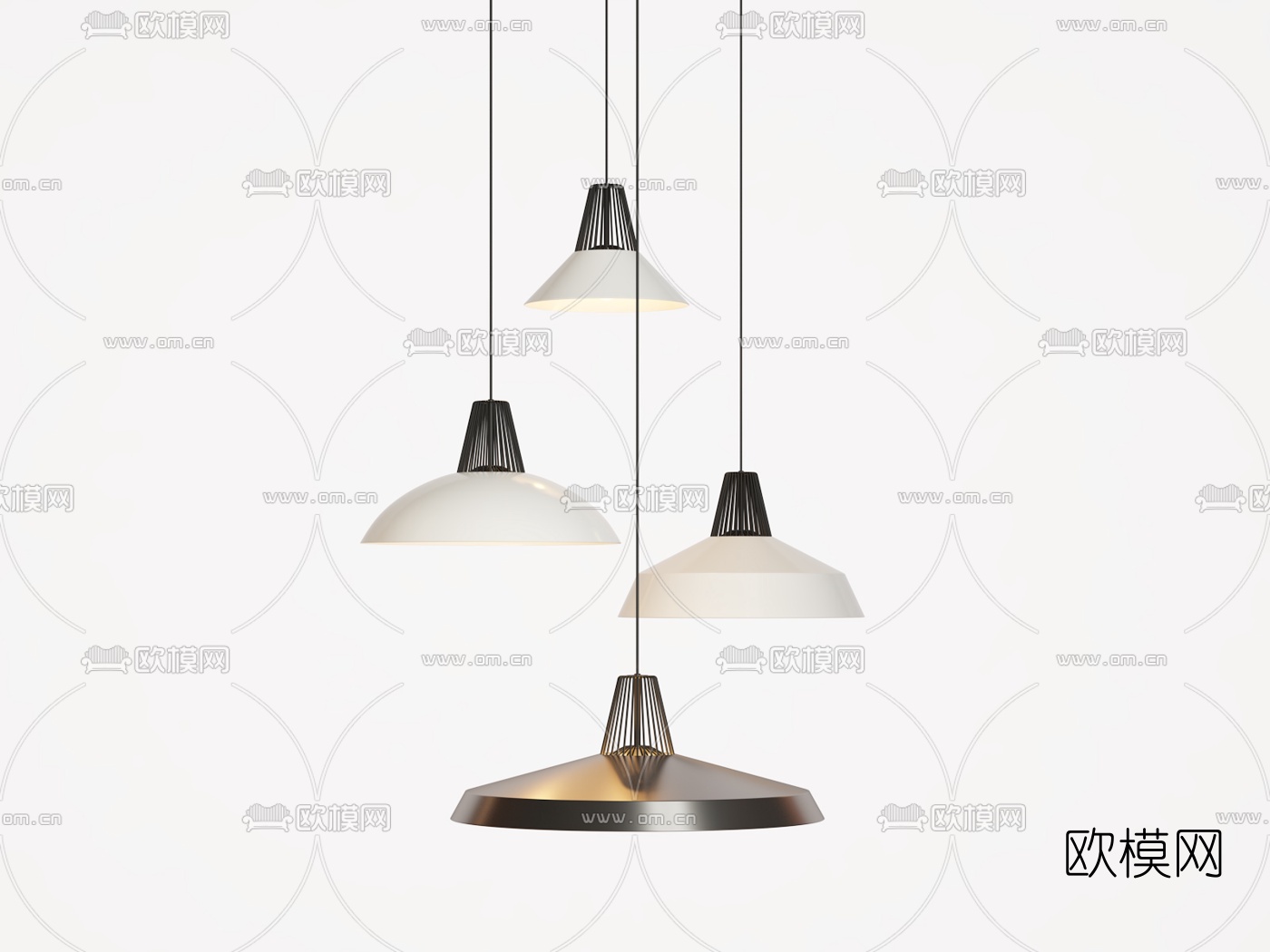 工业风铁艺吊灯组合3d模型下载（渲染图2）