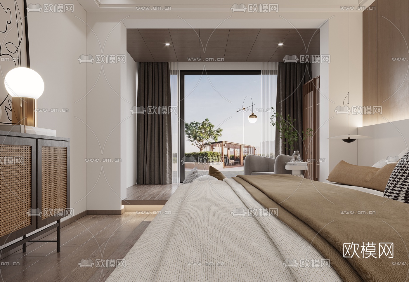 北欧卧室主人房3d模型下载（渲染图2）