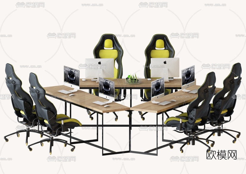 现代办公桌椅组合3d模型下载