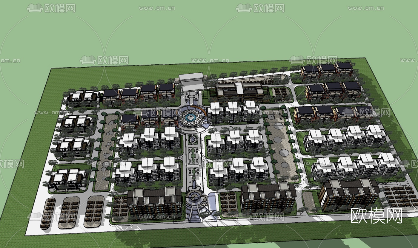 现代豪华小区规划免费su模型下载（渲染图2）