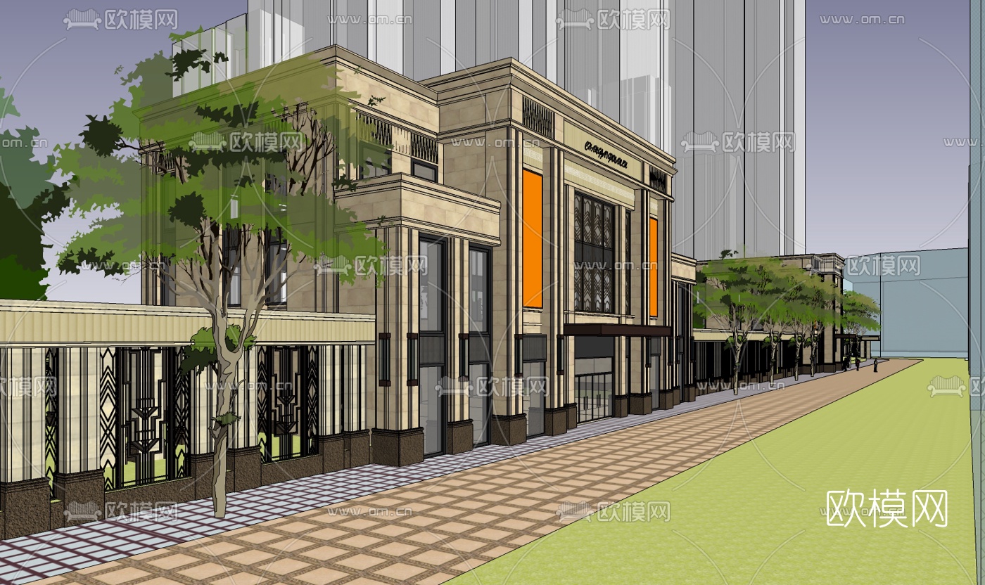 新古典售楼处su模型下载（渲染图1）