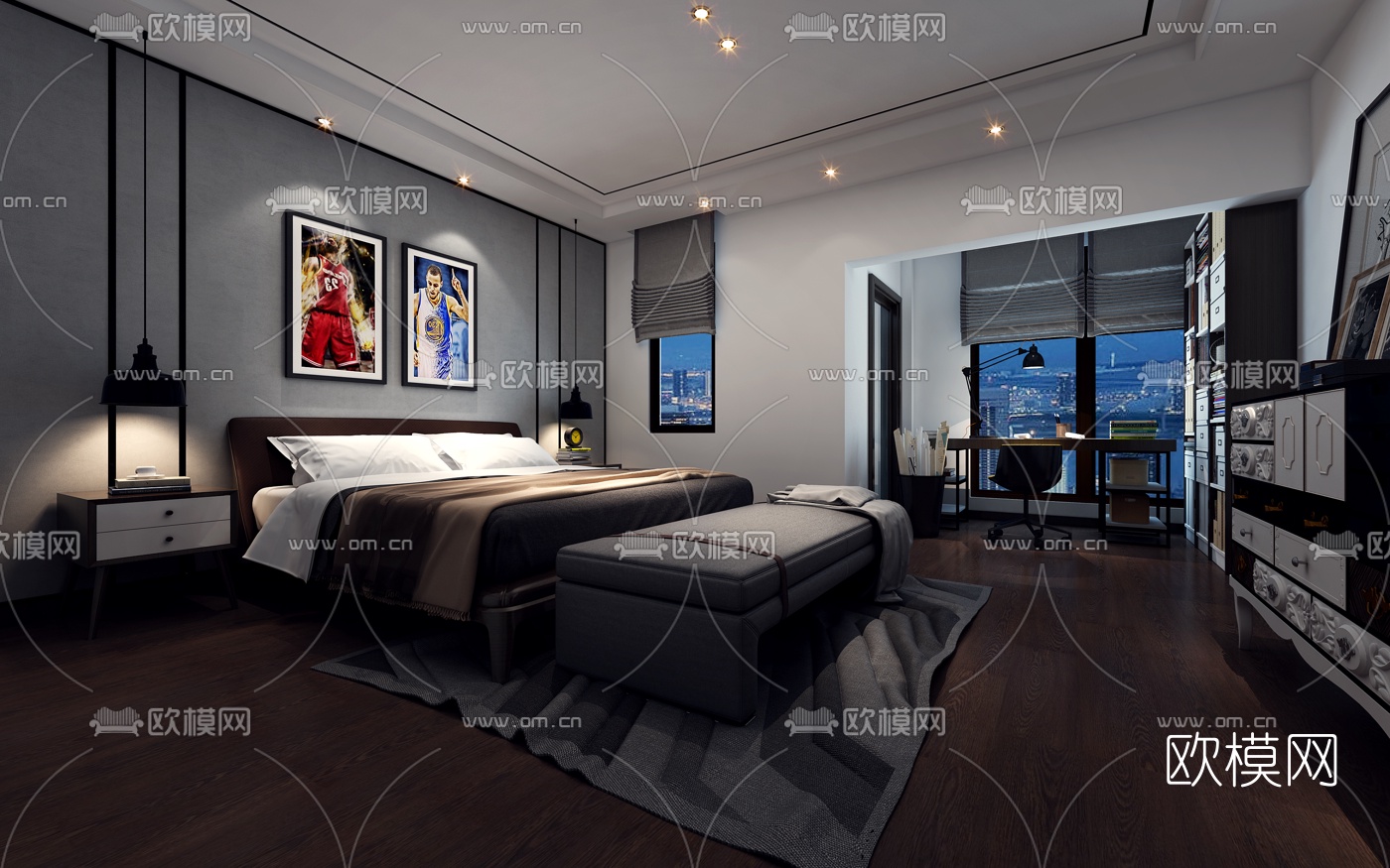 现代卧室3D模型-免费3dmax模型库-欧模网