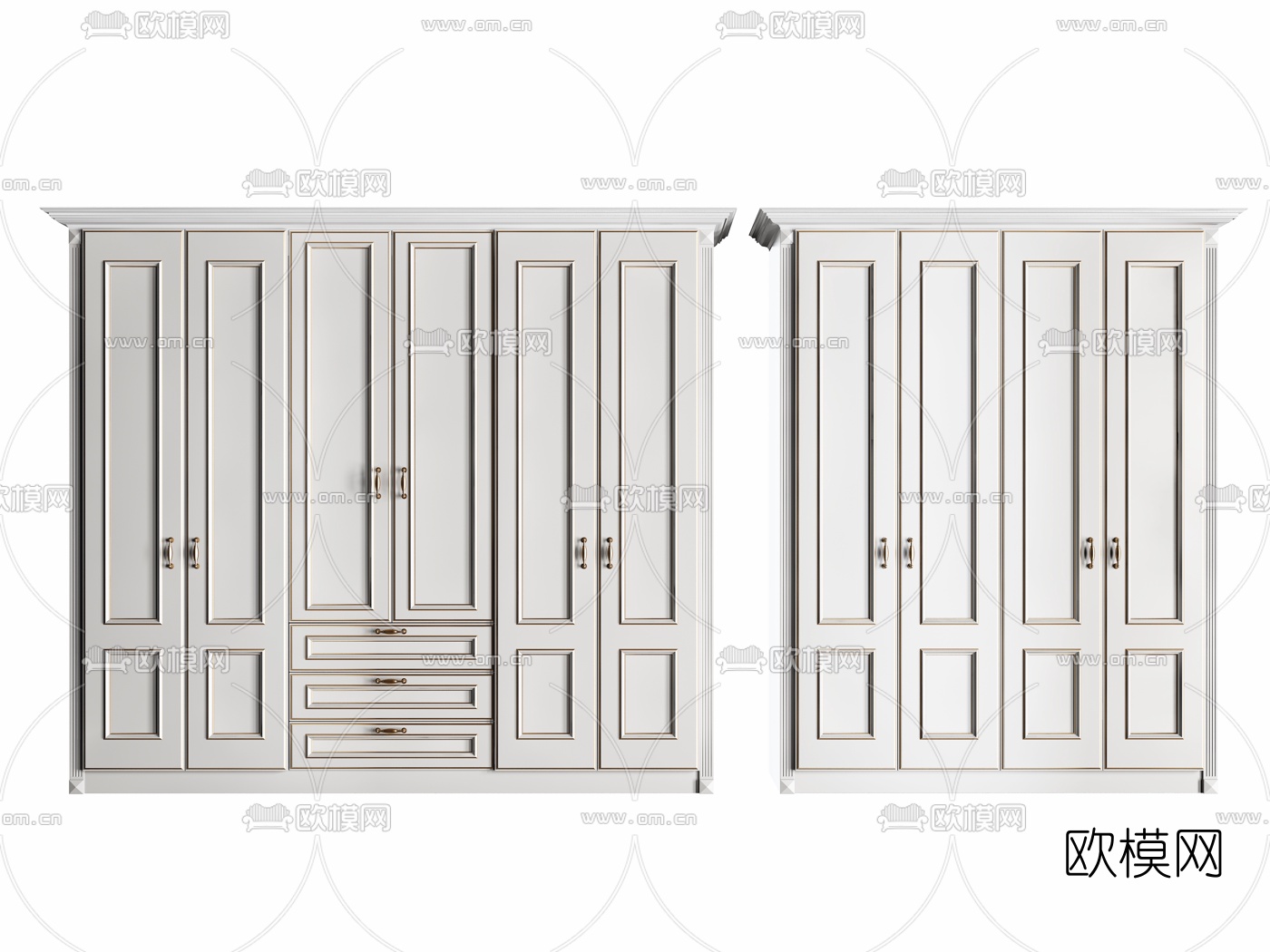 简欧实木衣柜组合3d模型下载