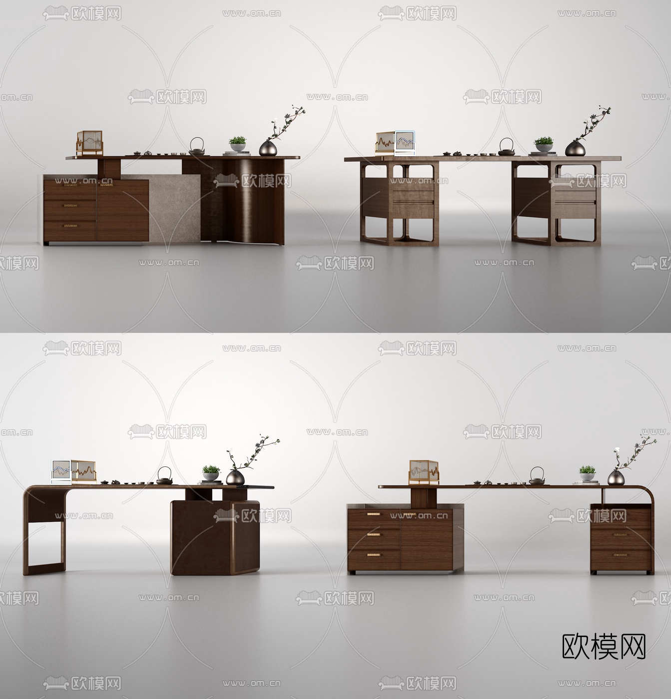 中式办公桌书桌3d模型