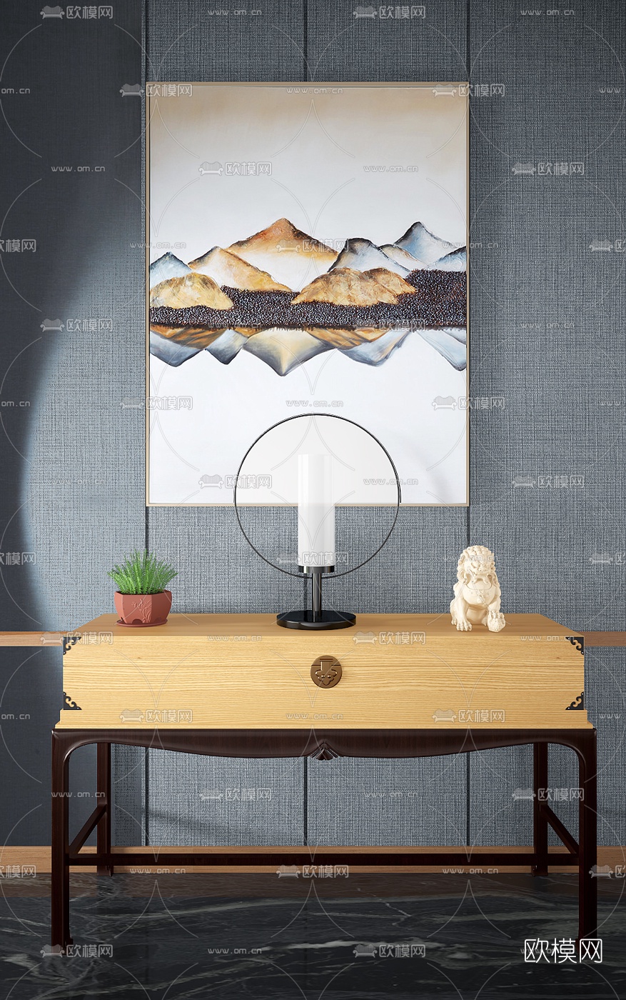 TT DESIGN设计 中式玄关柜3D模型下载（渲染图1）