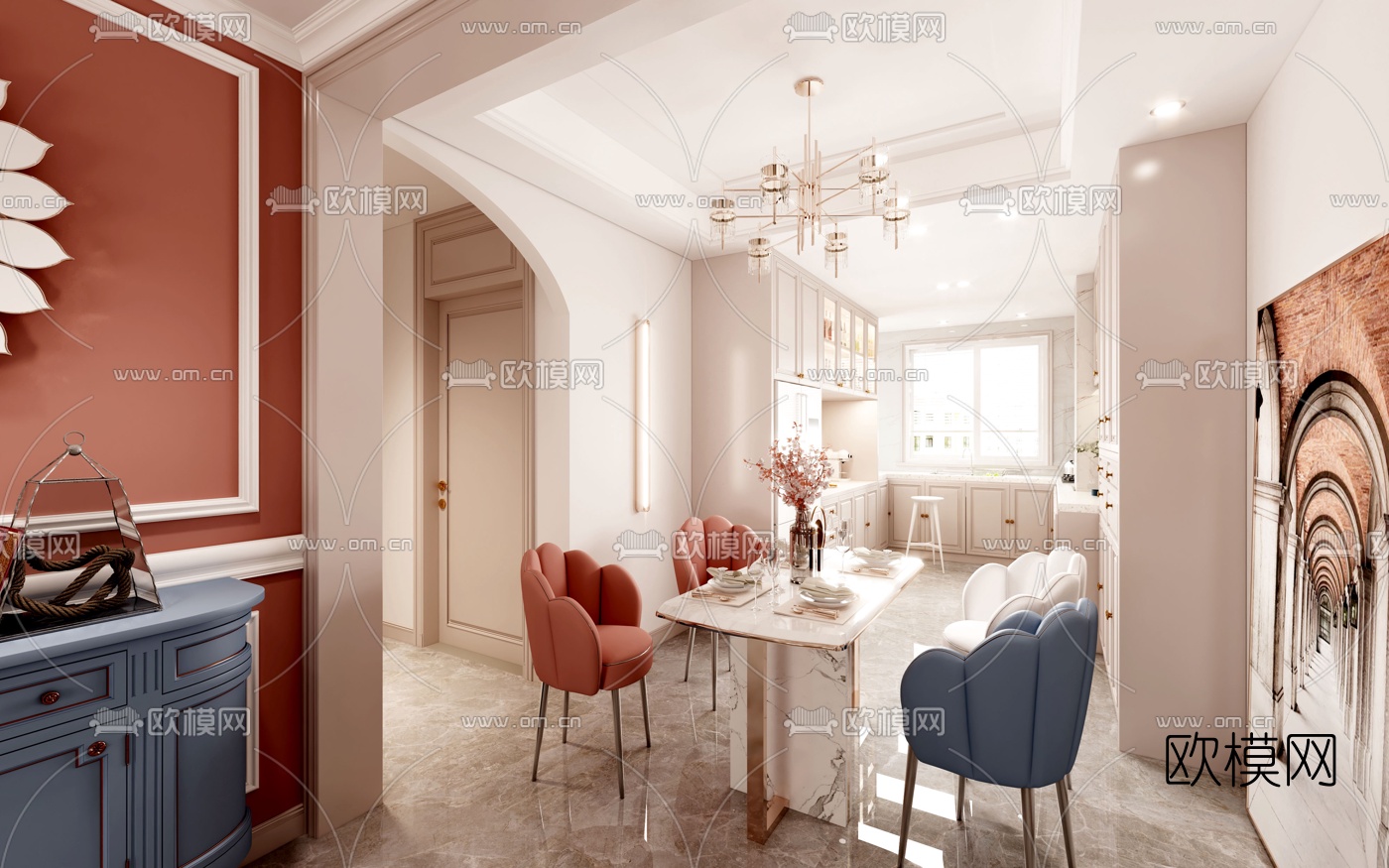 简美轻奢客厅餐厅3d模型下载（渲染图4）