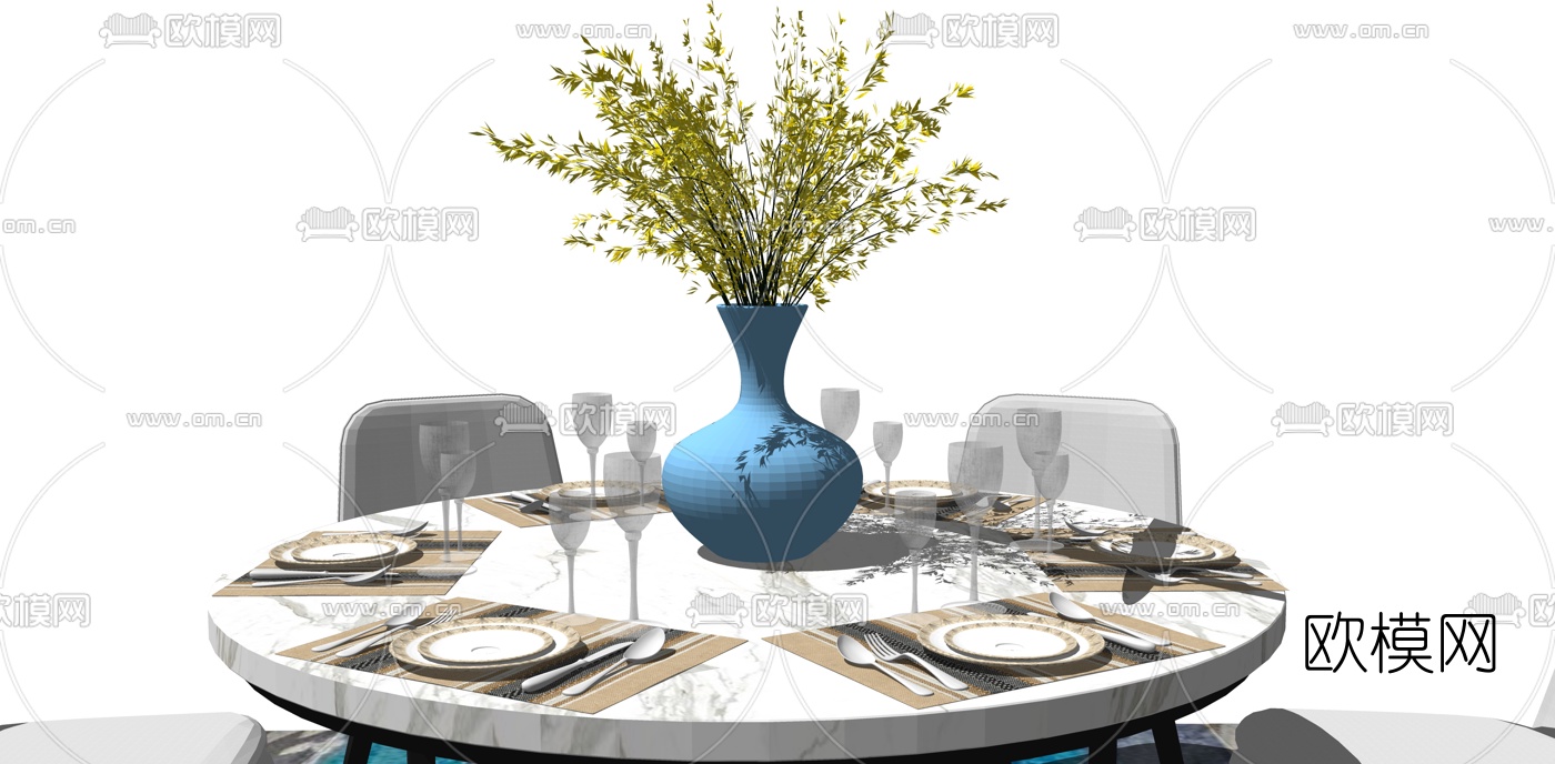 北欧餐桌椅组合su模型下载（渲染图2）