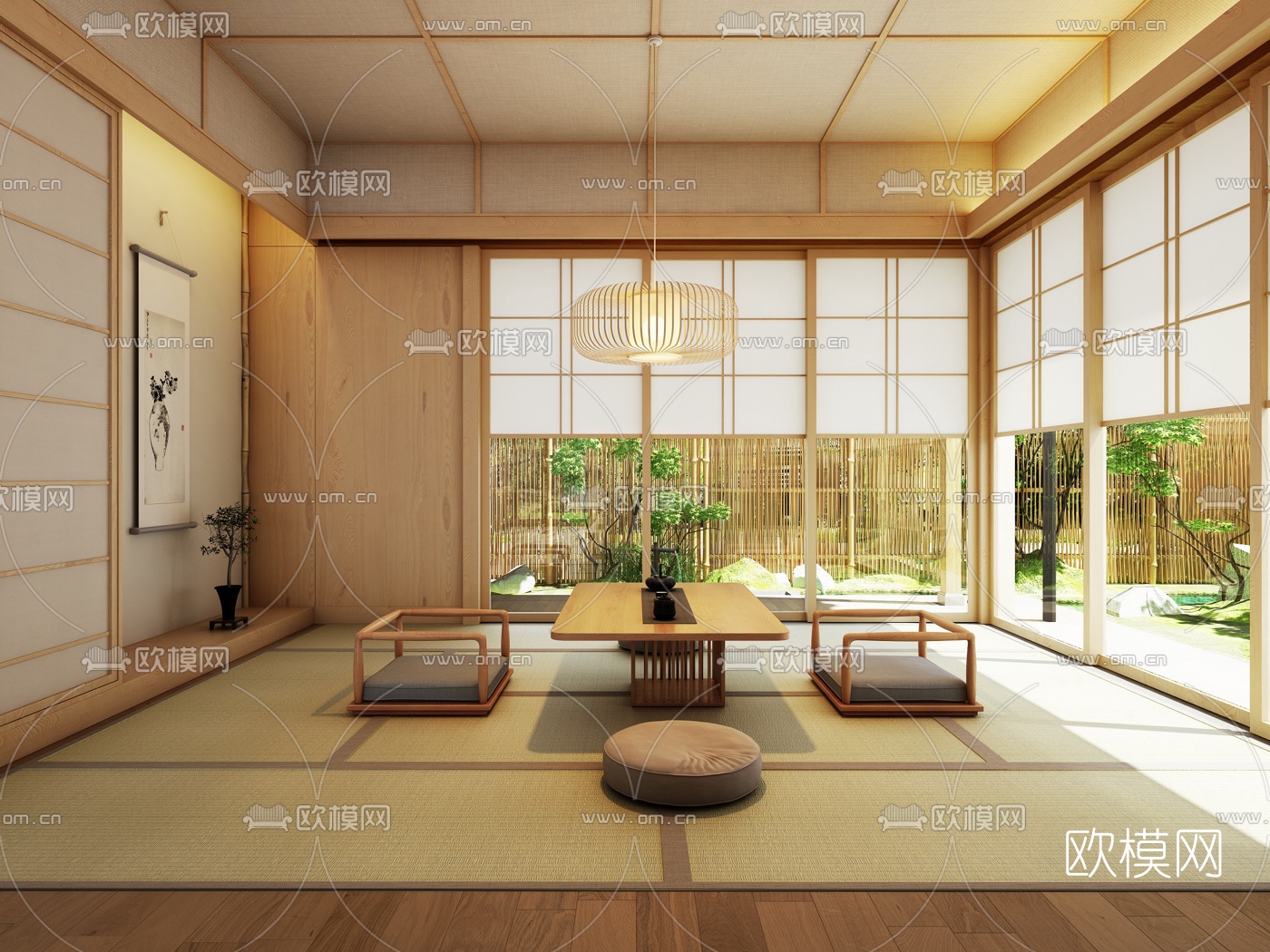 日式酒店客房茶室3d模型下载（渲染图1）