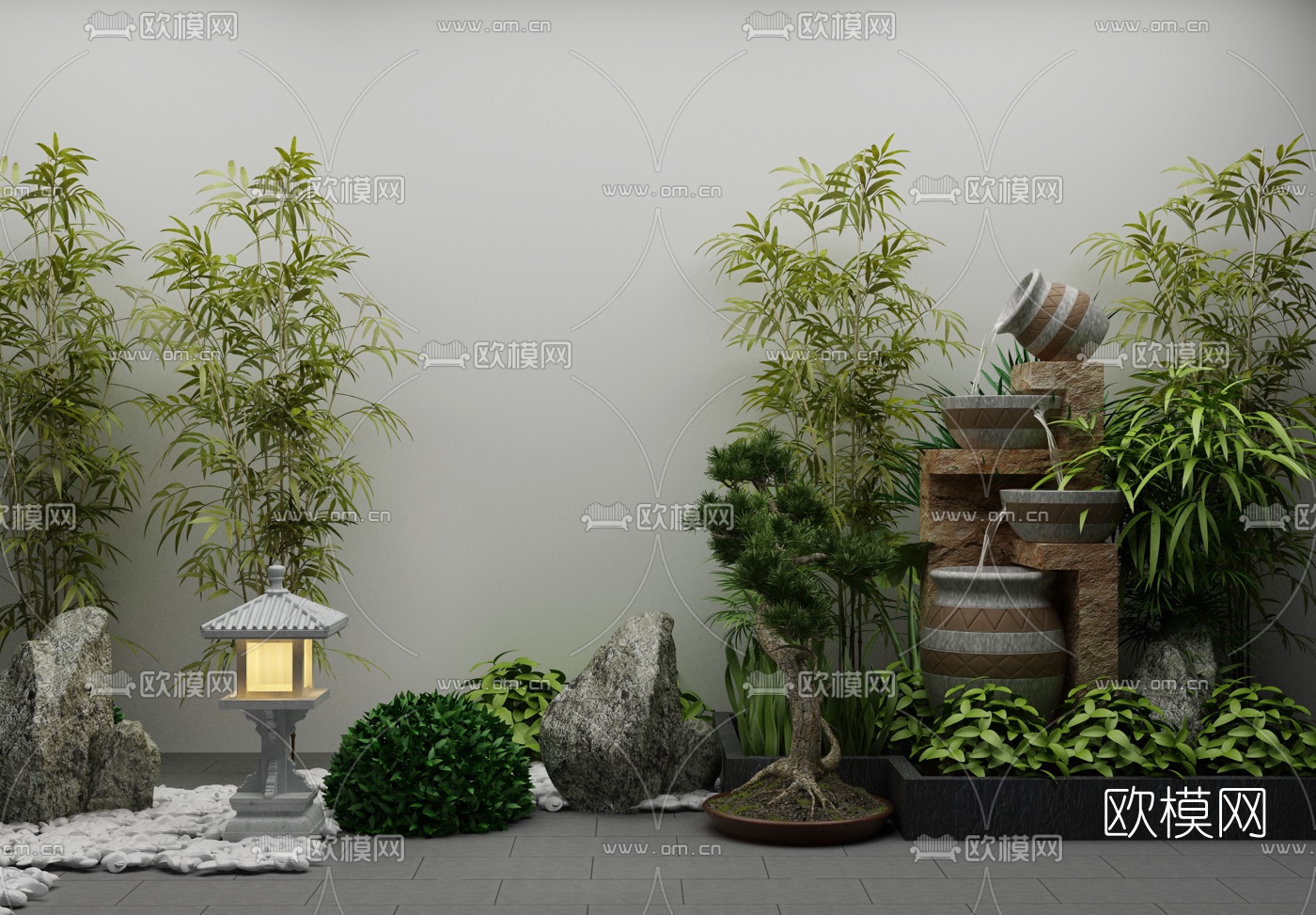 新中式绿植景观园艺小品3D模型