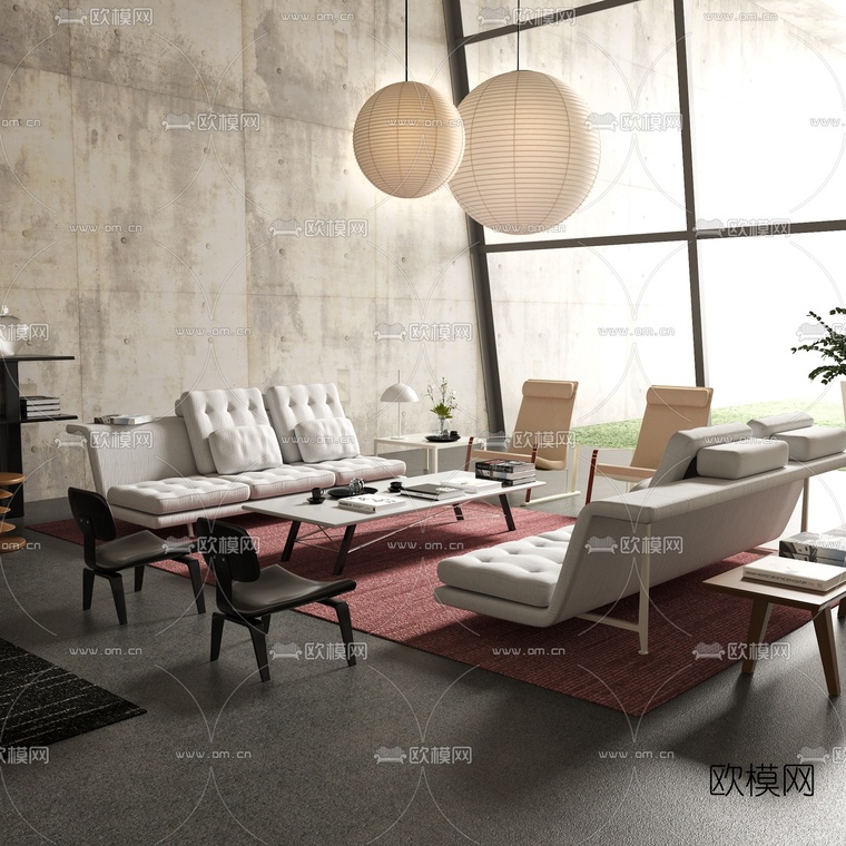 瑞士vitra品牌 现代布艺沙发组合3d模型-免费3dmax模型库-欧模网