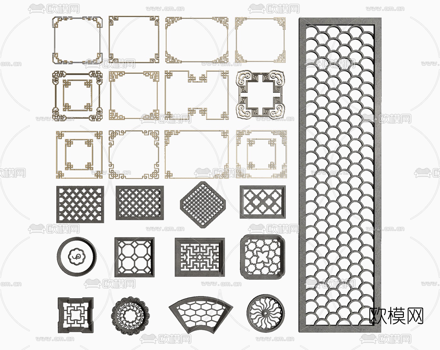 新中式花格窗格线条3d模型