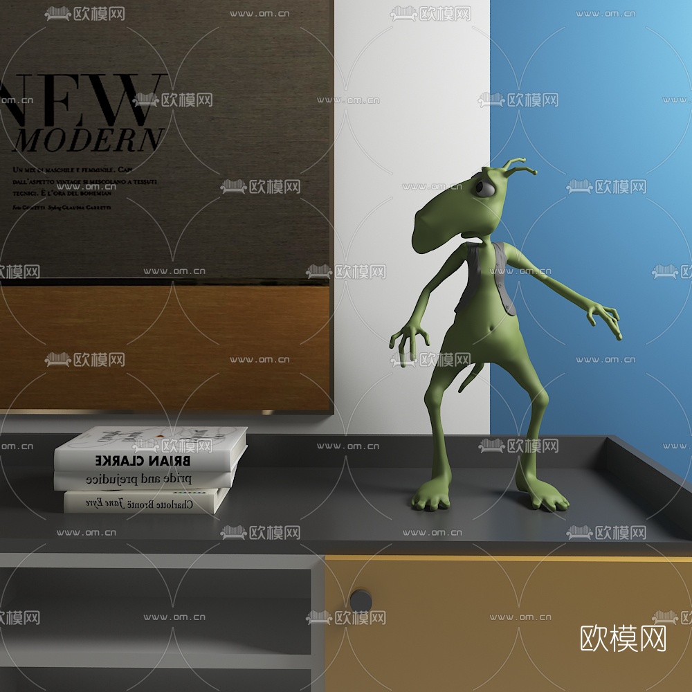 现代绿色怪兽动物玩偶摆件3d模型