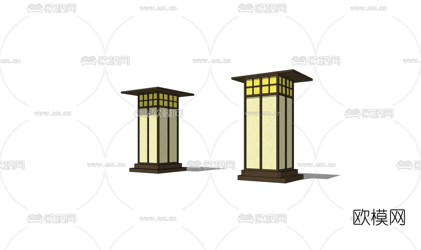 中式草坪灯免费su模型下载