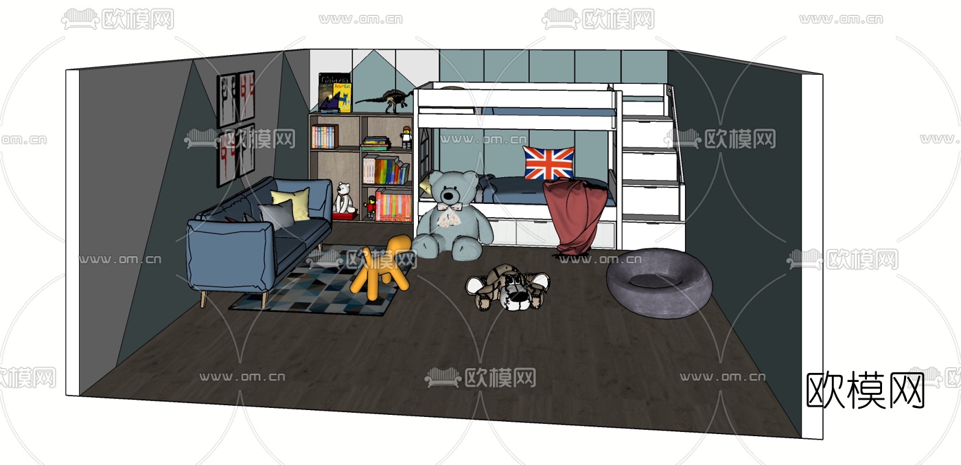 现代儿童床免费su模型下载