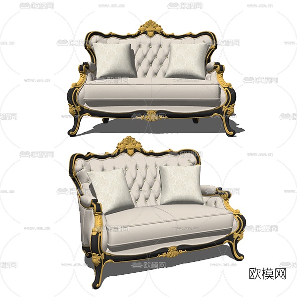 欧式金属皮革双人沙发免费su模型下载