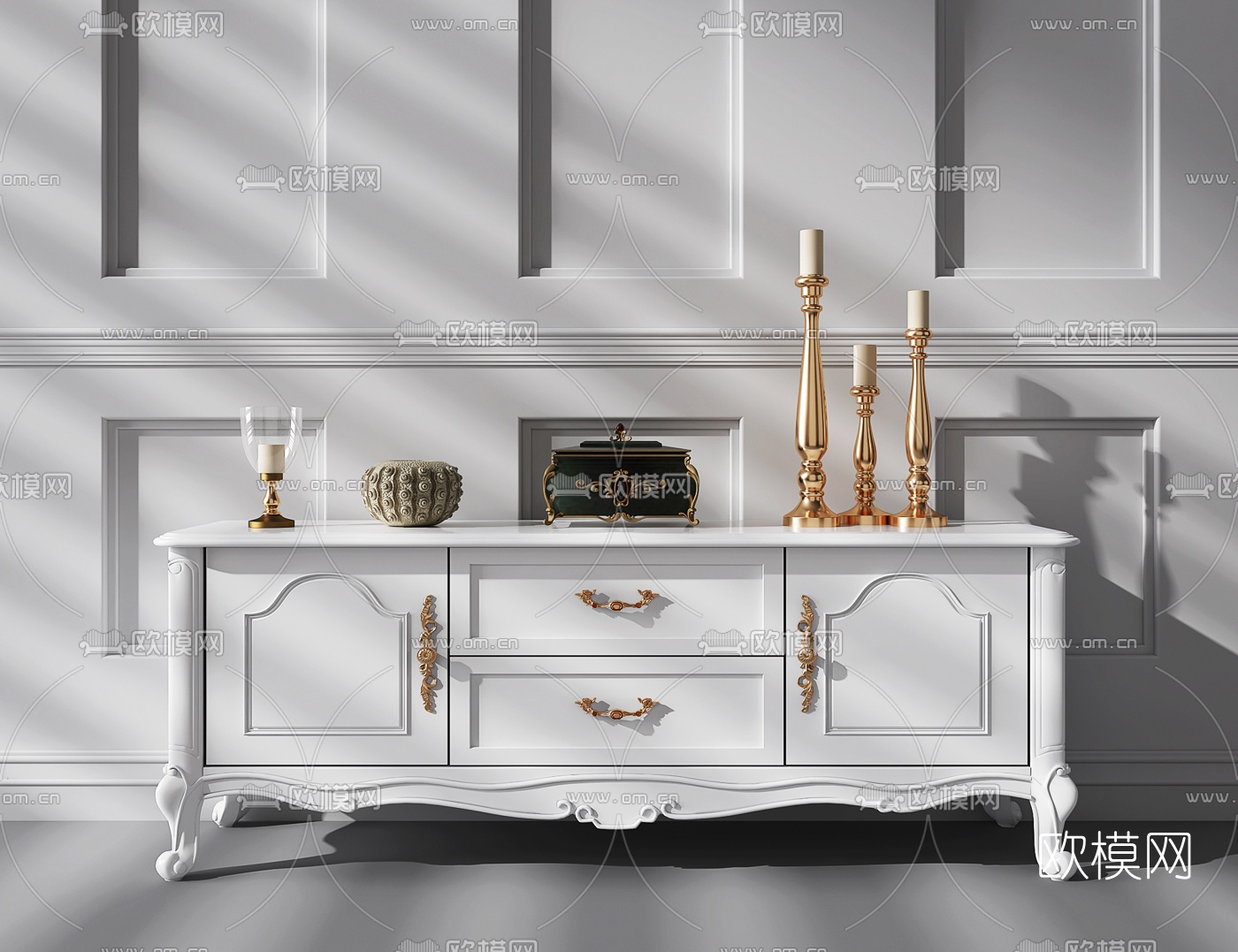 欧式电视柜摆件组合3D模型下载