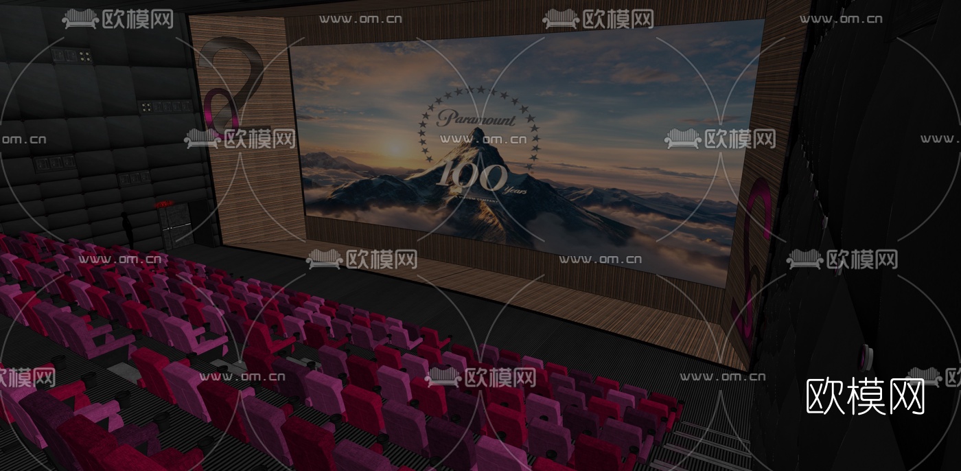 现代电影院放映室su模型下载（渲染图1）