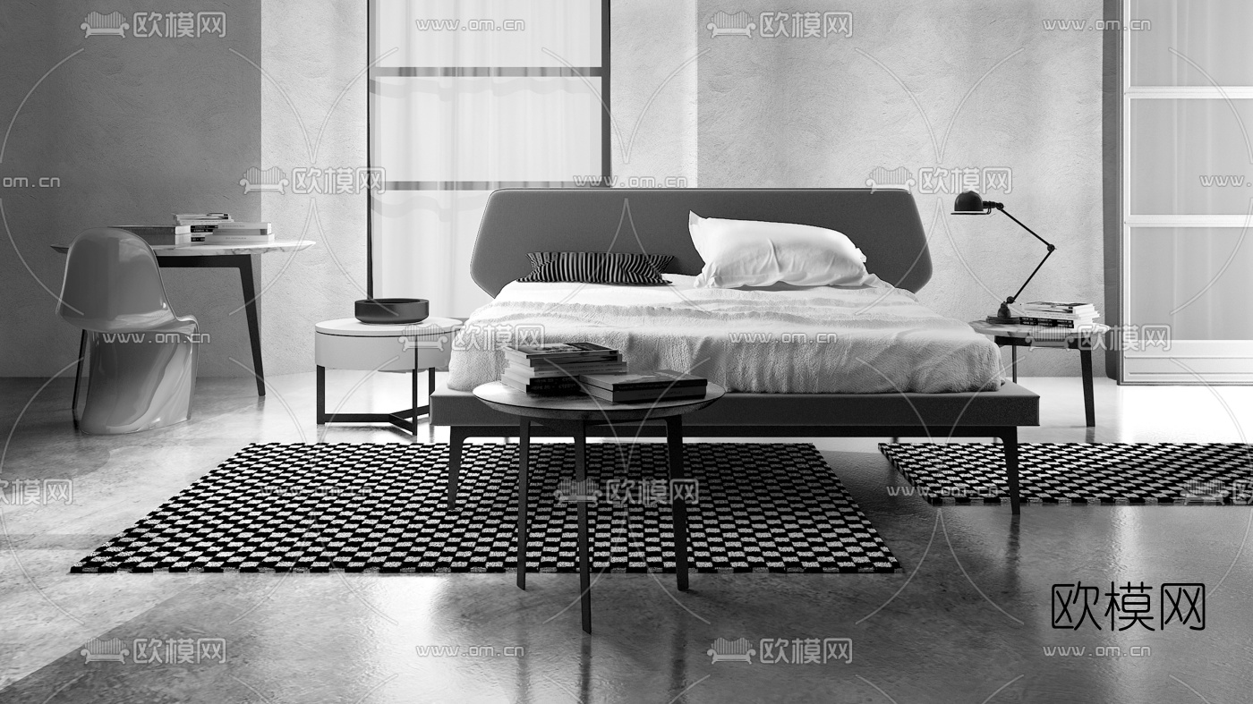 意大利Lema品牌  现代布艺双人床3d模型下载（渲染图2）