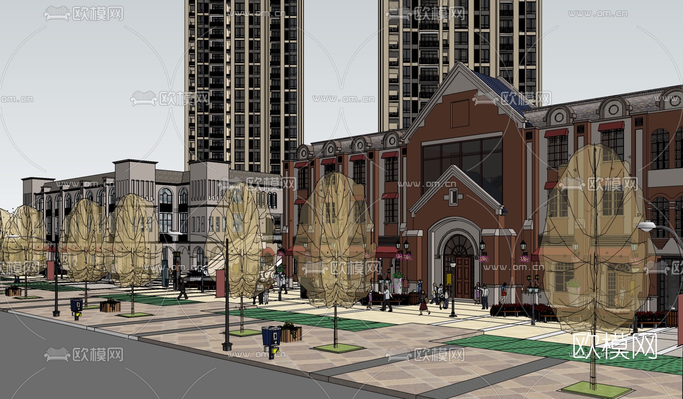 欧式商业街su模型下载（渲染图4）