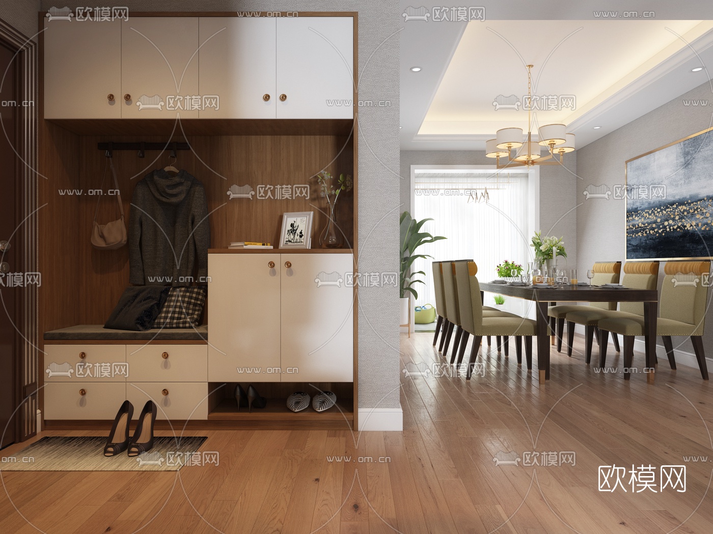 后现代客厅餐厅3d模型