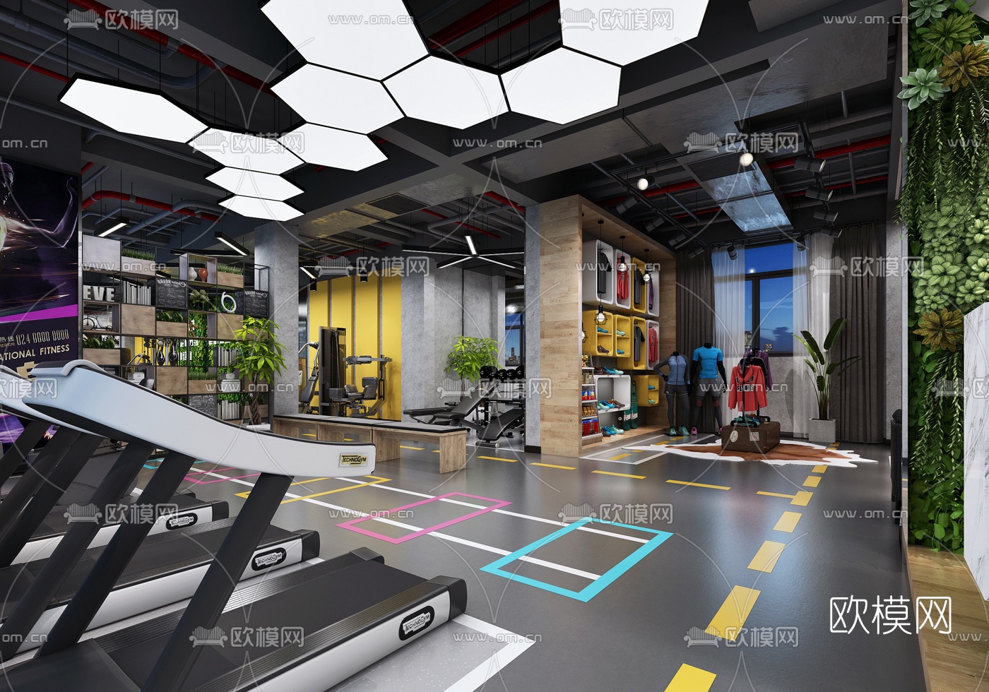 工业风健身房3d模型下载（渲染图4）