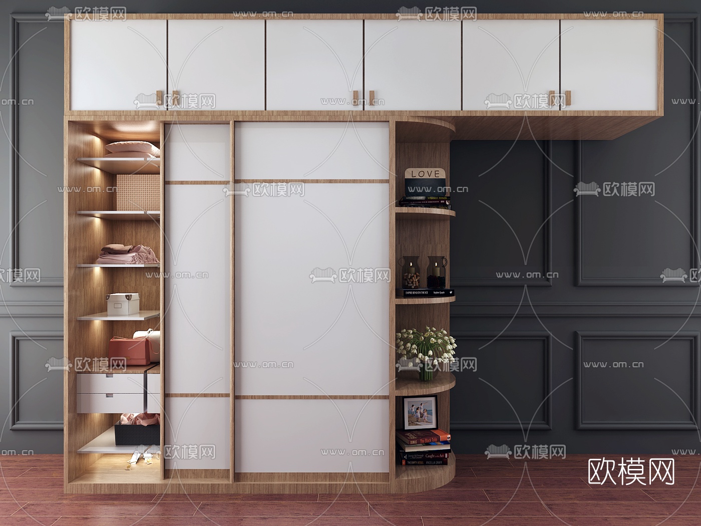 现代实木衣柜组合3d模型下载（渲染图3）